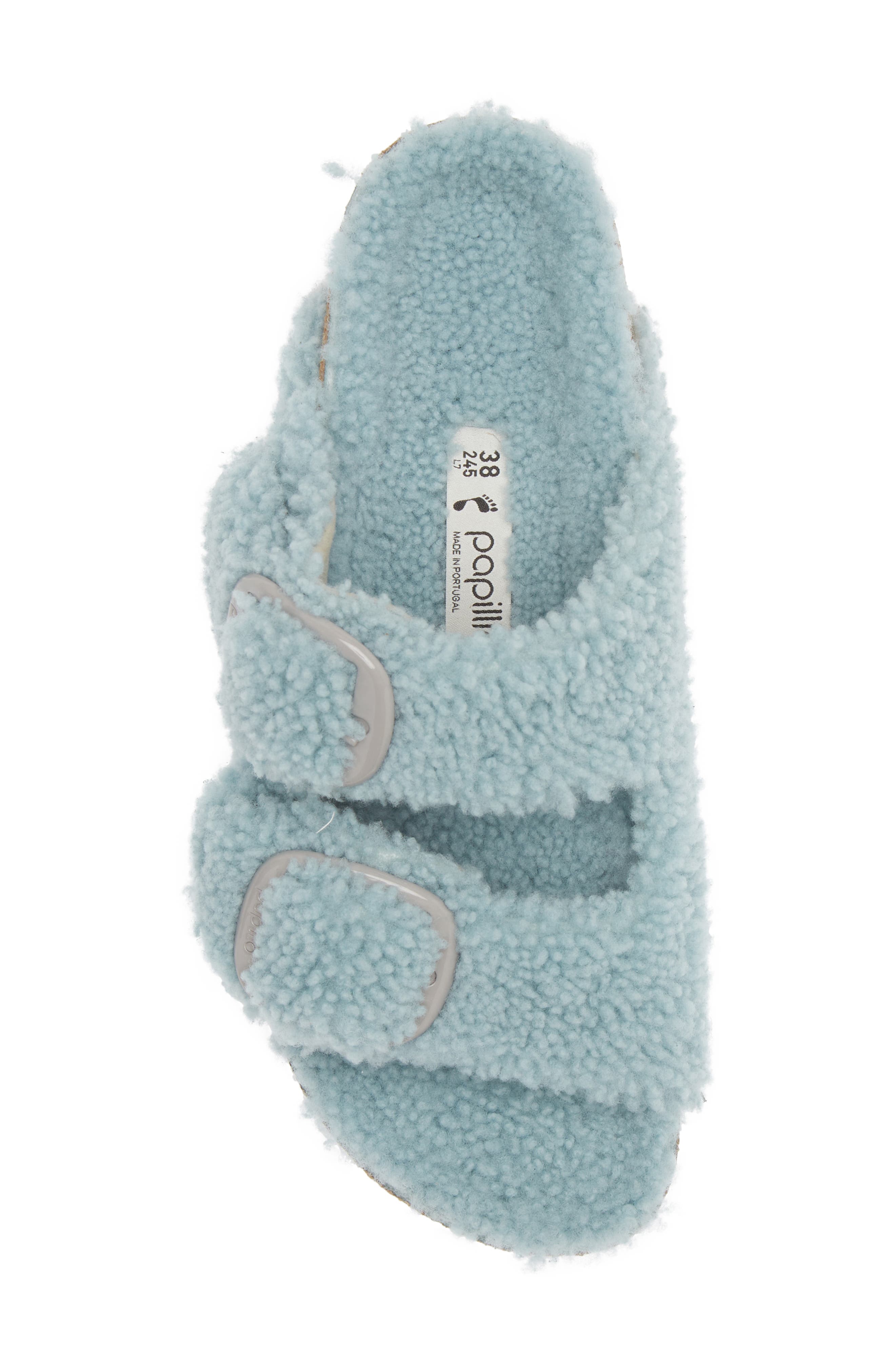 Birkenstock Papillio by Birkenstock Arizona Big Buckle Genuine Shearling Slide Sandal, Alternate, color, Blue