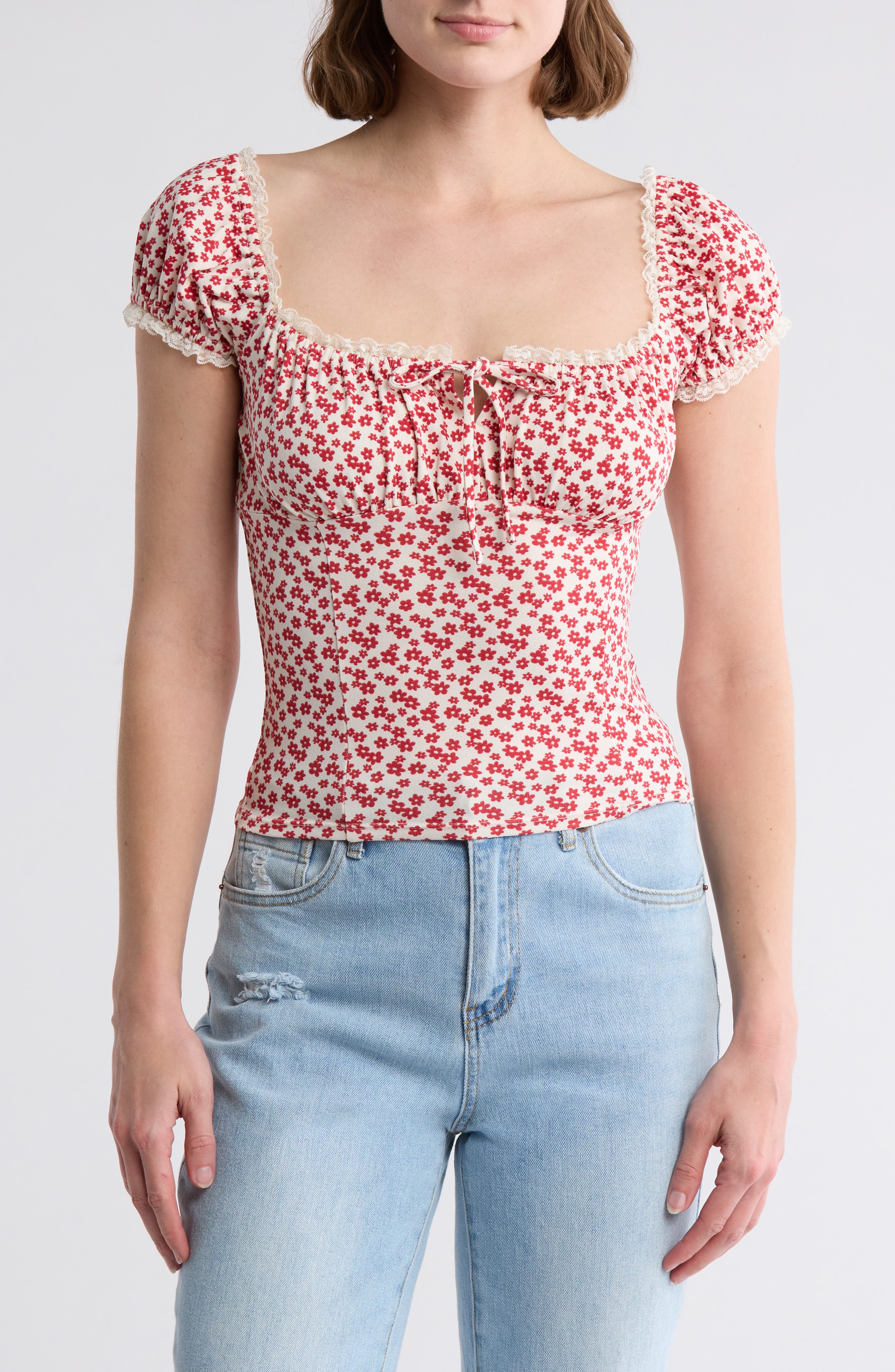 Lush Lace Trim Cap Sleeve Top