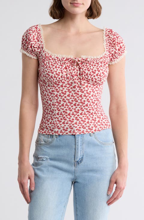 Lace Trim Cap Sleeve Top