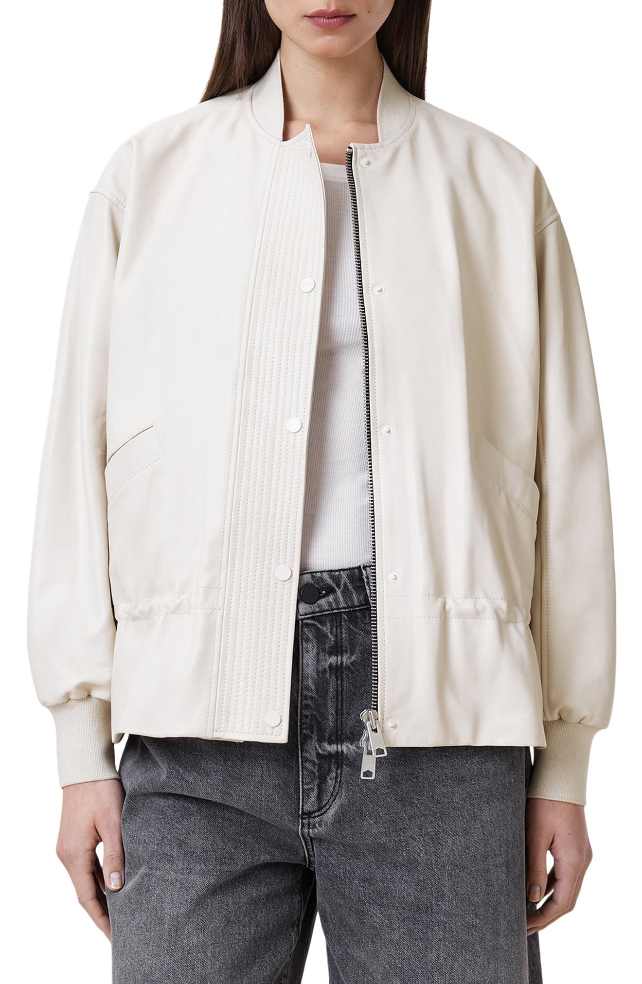 AllSaints Sofi Leather Bomber Jacket