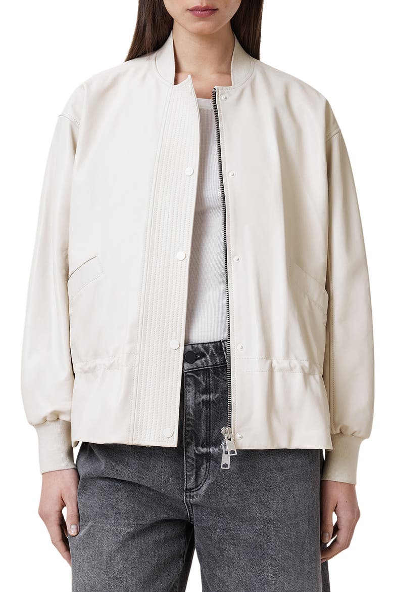 Sofi Leather Bomber Jacket, Main, color, OFF WHITE