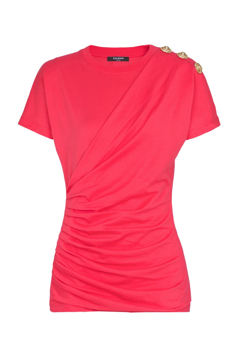Draped T-shirt with buttons, Alternate, color, pink