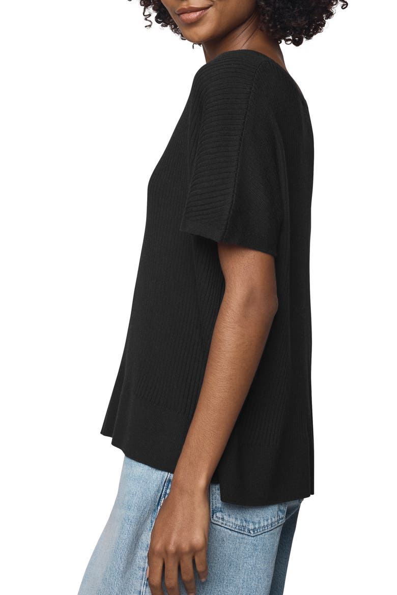 Georgie V-Neck Short Sleeve Rib Sweater, Alternate, color, BLACK