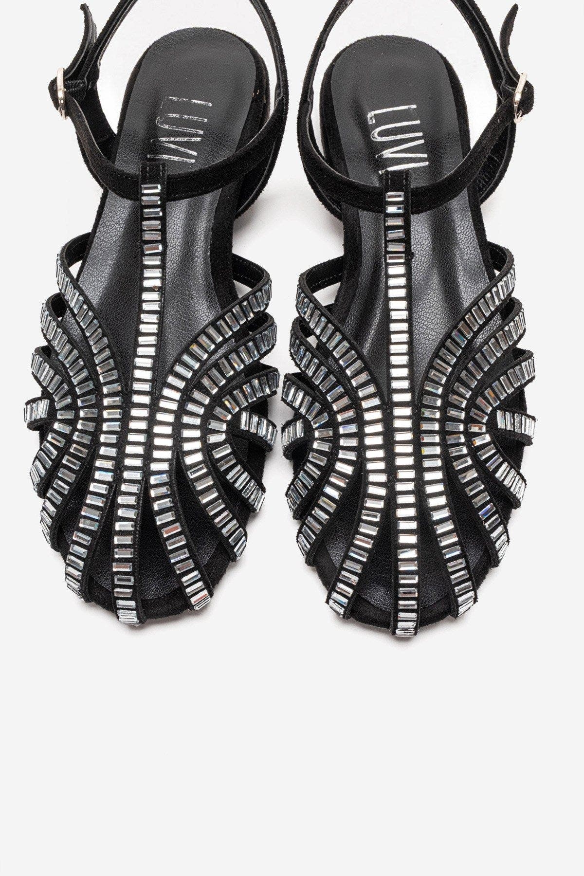 Prologue Shoes Lavina Embellished Sandal, Alternate, color, Black Suede
