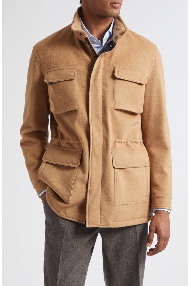 Unito Baby Wool Field Jacket with Packable Hood, Main, color, BEIGE 360