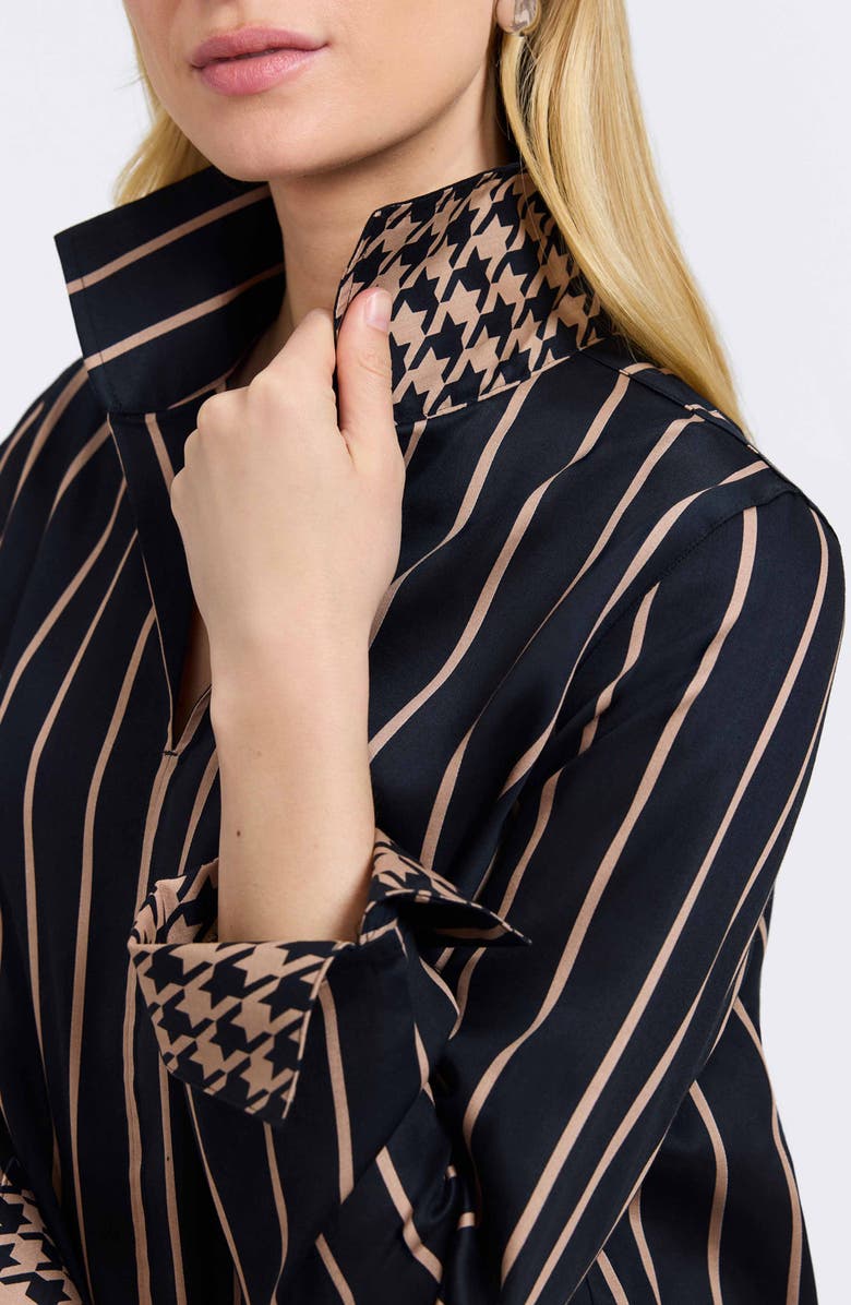 Foxcroft Agnes Stripe Cotton Popover Top, Alternate, color, Black/ Almond