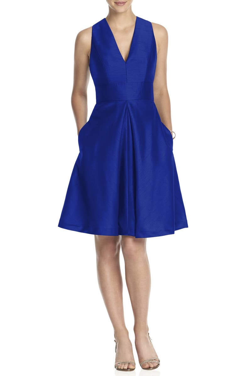Alfred Sung V-Neck Dupioni Cocktail Dress, Main, color,