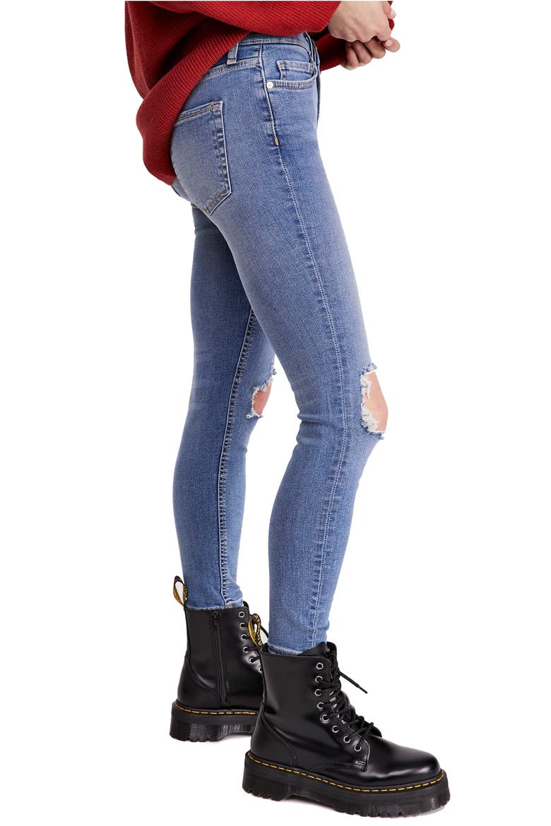 Ripped High Waist Skinny Jeans, Alternate, color, NAVY