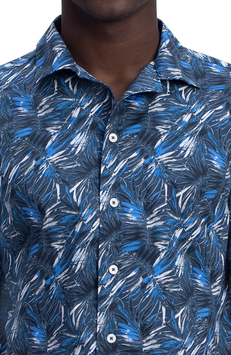 Bugatchi Jackson Classic Fit Frond Print Short Sleeve Stretch Cotton Button-Up Shirt, Alternate, color,