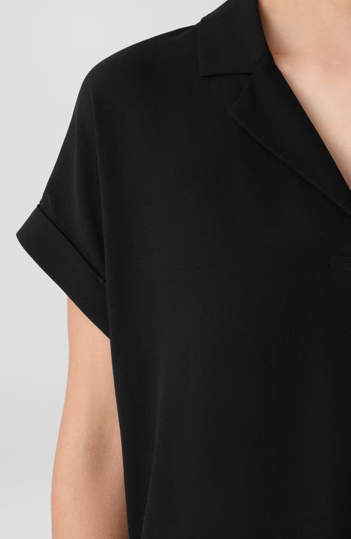 Eileen Fisher Silk Georgette Crepe Notch Collar Top In Black