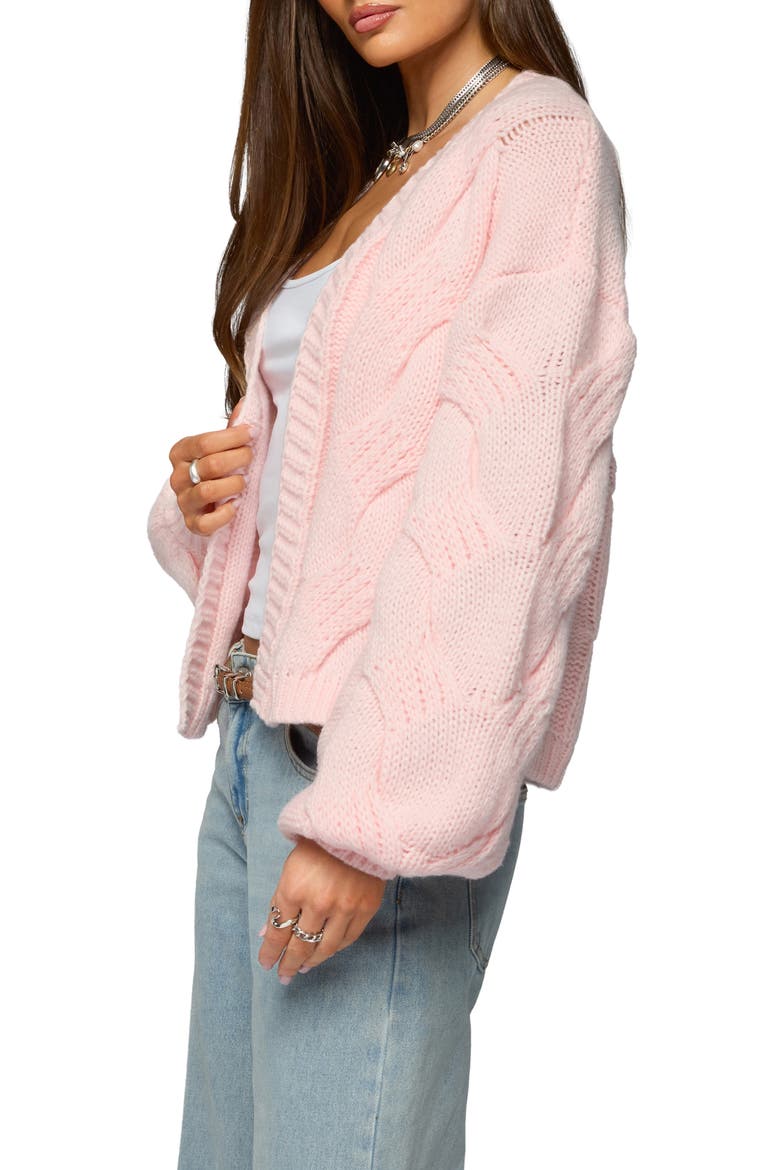 Braiden Chunky Cable Open Cardigan, Alternate, color, PINK