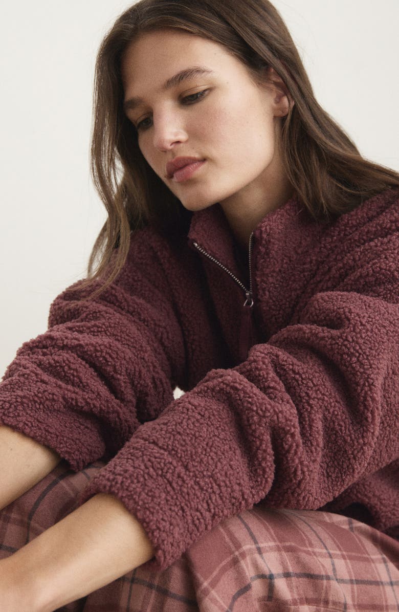 MANGO Oversize High Pile Fleece Half Zip Pullover, Alternate, color, Russet