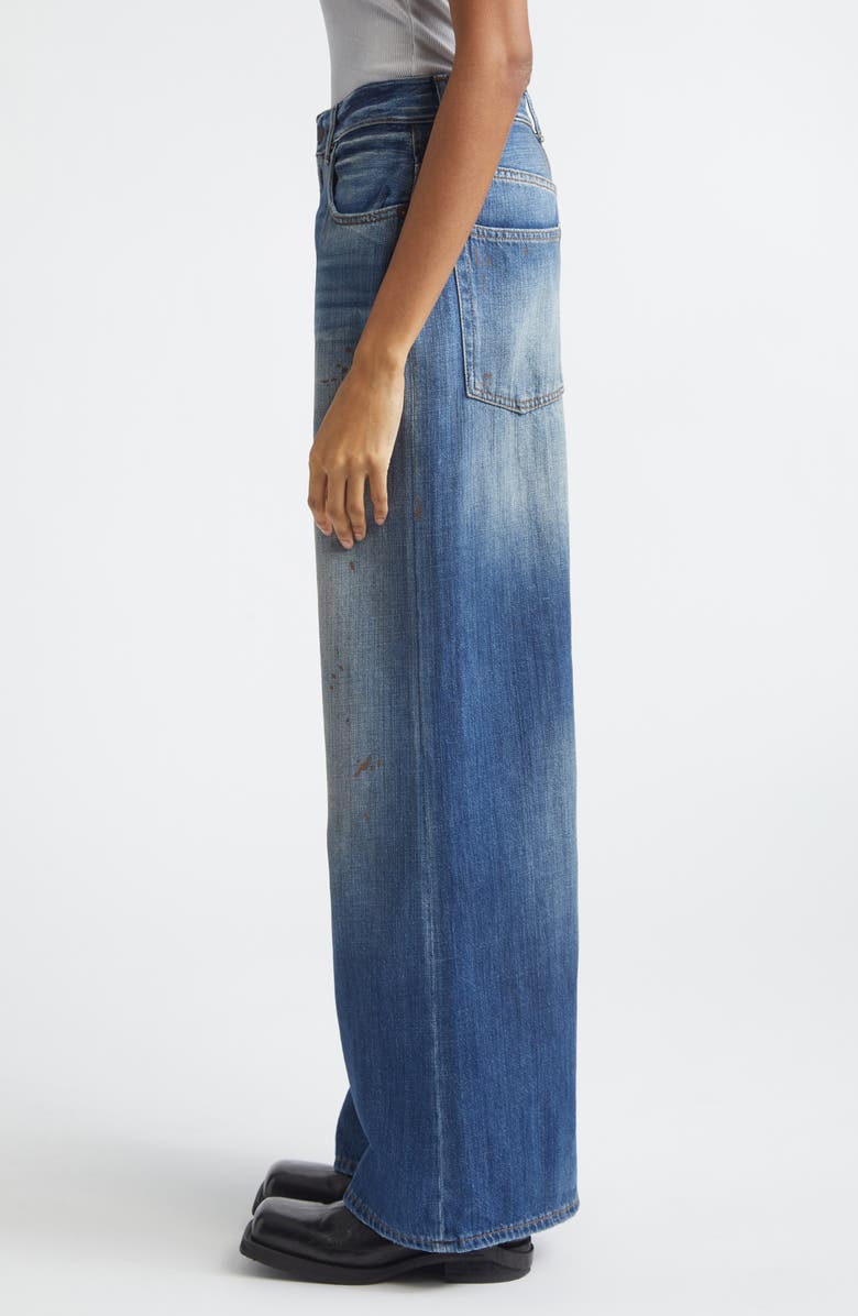 Acne Studios Distressed and Dirtied Regular Fit Wide Leg Jeans, Alternate, color, Mid Blue