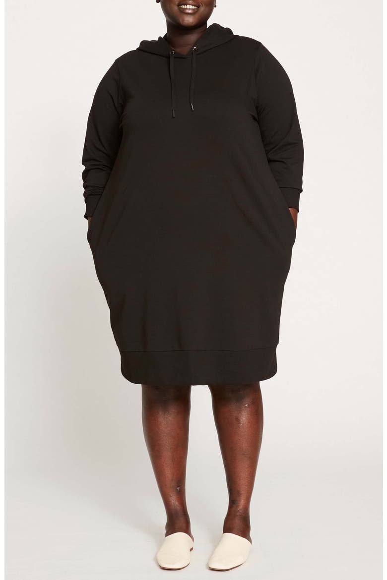 Bree Long Sleeve Hooded Sweatshirt Dress, Main, color, BLACK