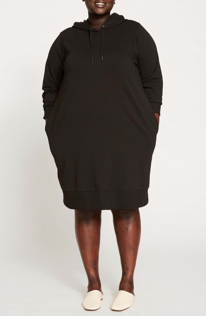 Universal Standard Bree Long Sleeve Hooded Sweatshirt Dress, Main, color, Black