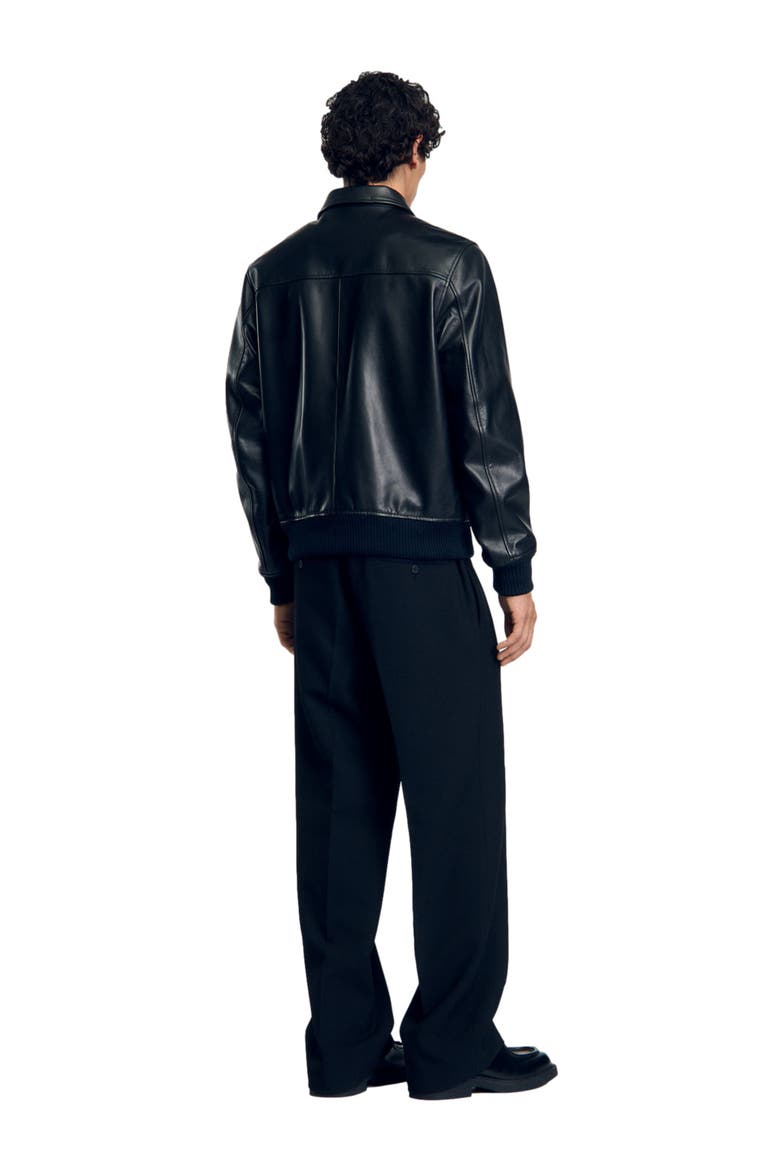 Plain leather jacket, Alternate, color, Black