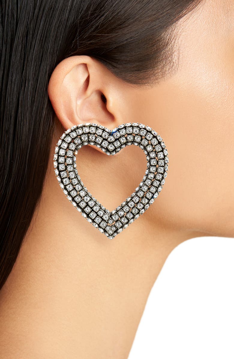 Balenciaga Pavé Crystal Heart Drop Earrings, Alternate, color, 
