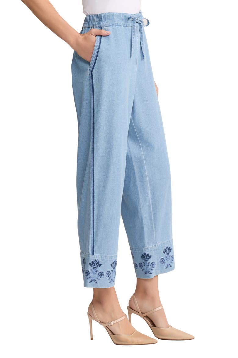 Embroidered Border High Waist Crop Wide Leg Drawstring Jeans, Alternate, color, PISCES WASH