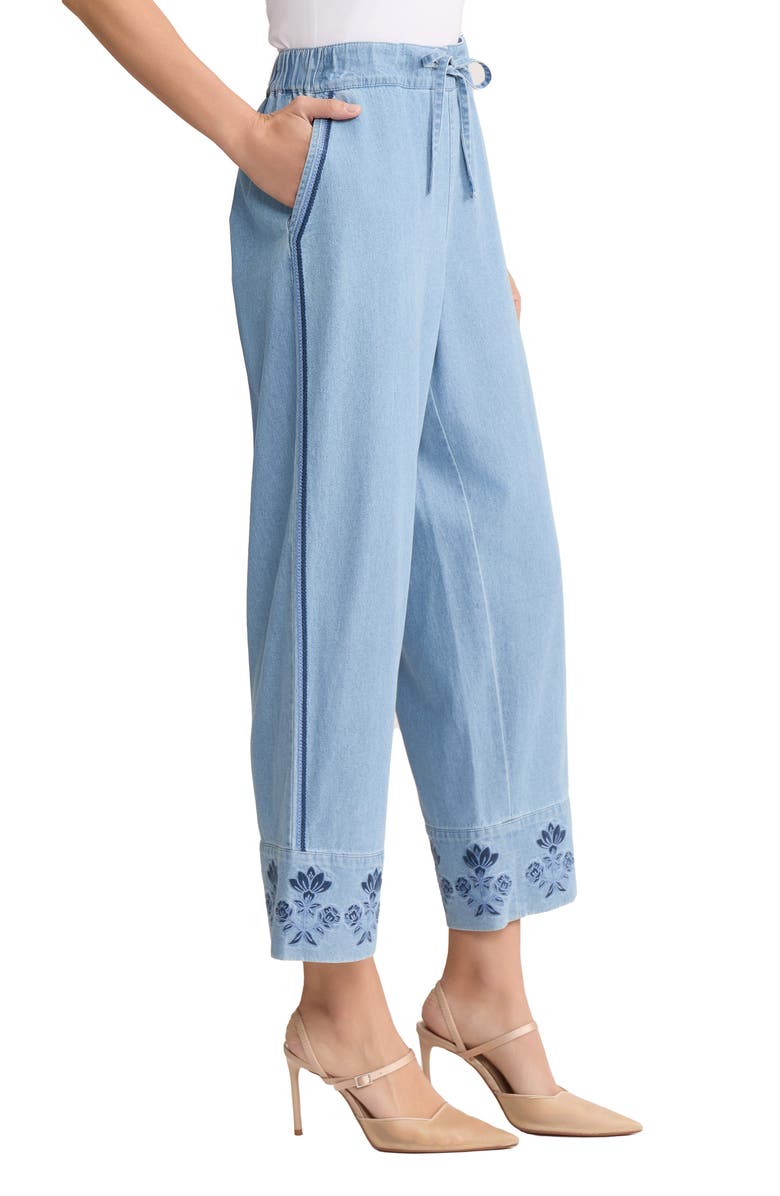 Jones New York Embroidered Border High Waist Crop Wide Leg Drawstring Jeans, Alternate, color, Pisces Wash