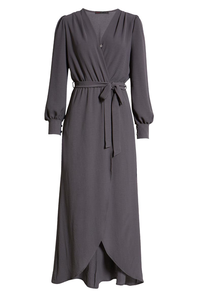 Long Sleeve Faux Wrap Dress, Alternate, color, CHARCOAL
