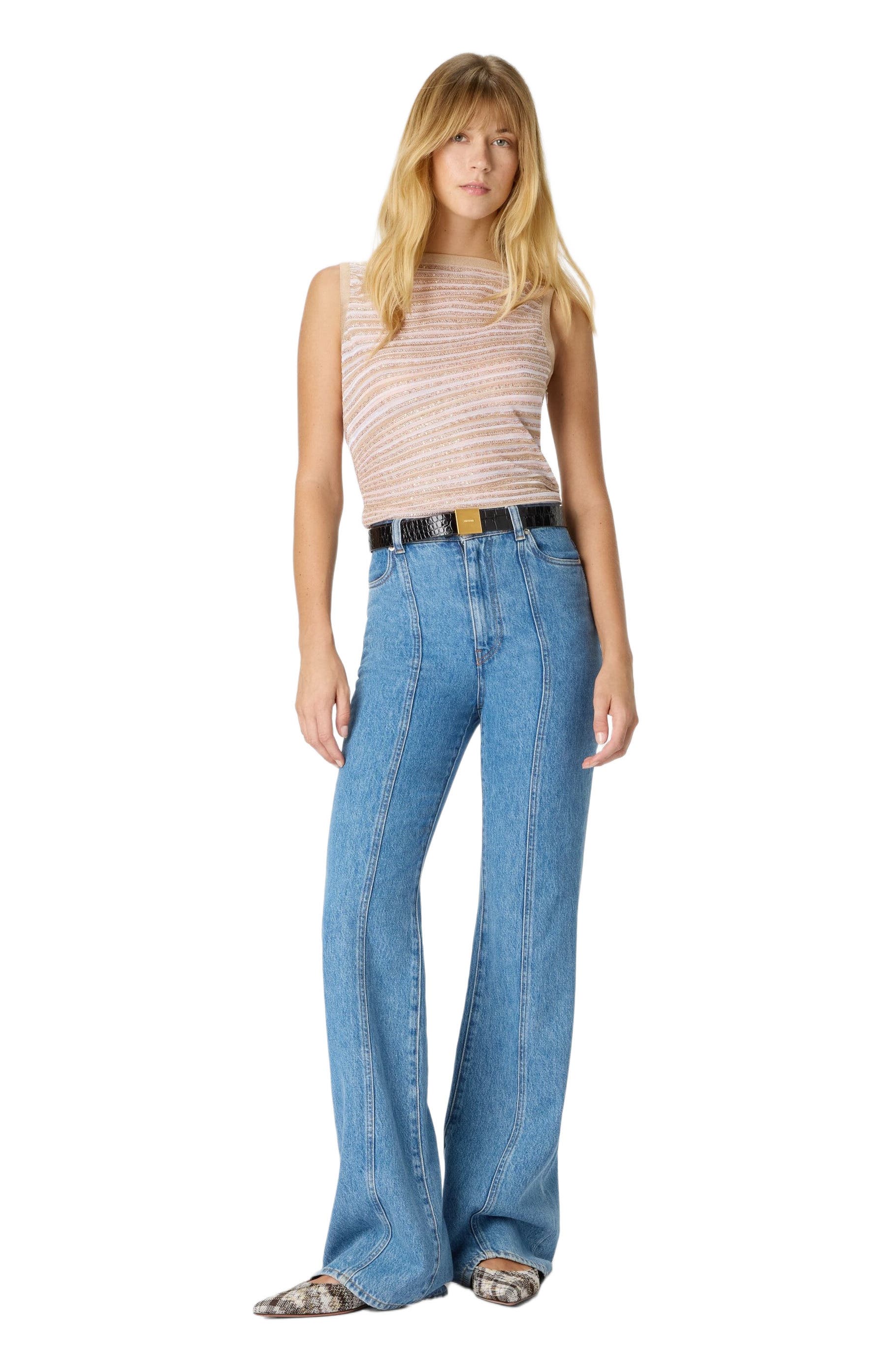 Boat Neck Top With Lame Stripes