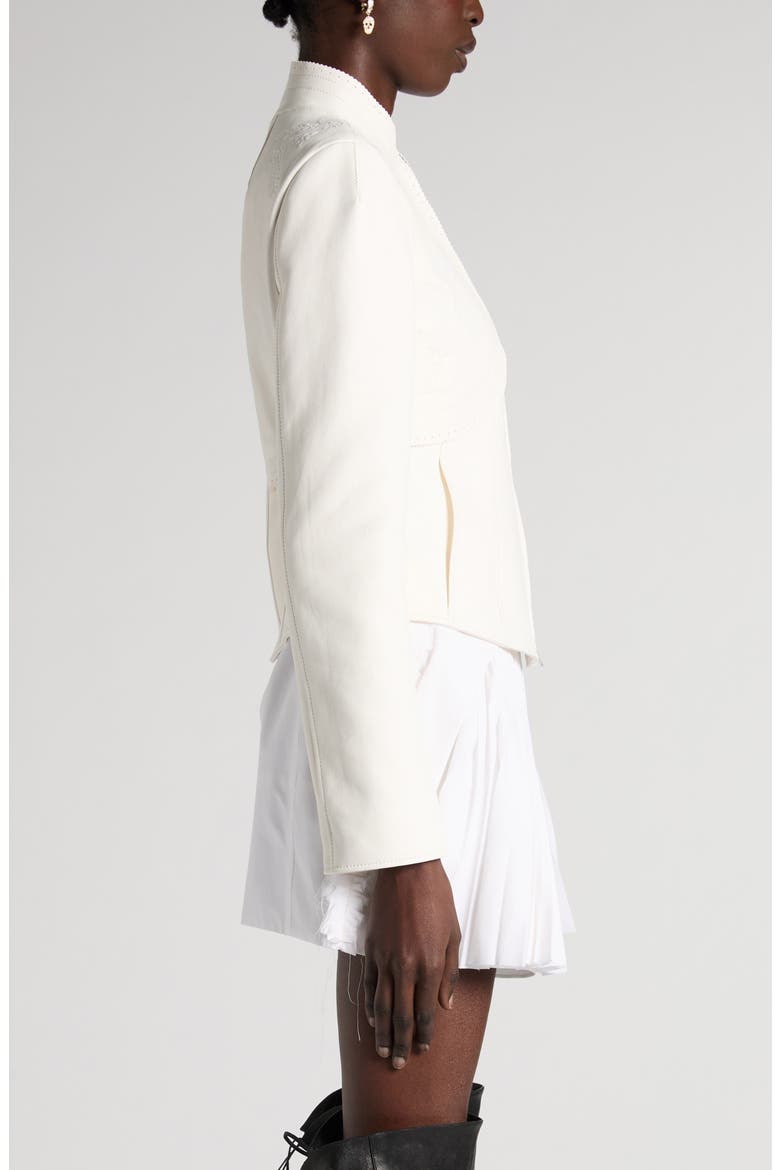 Embroidered Leather Jacket, Alternate, color, CREAM