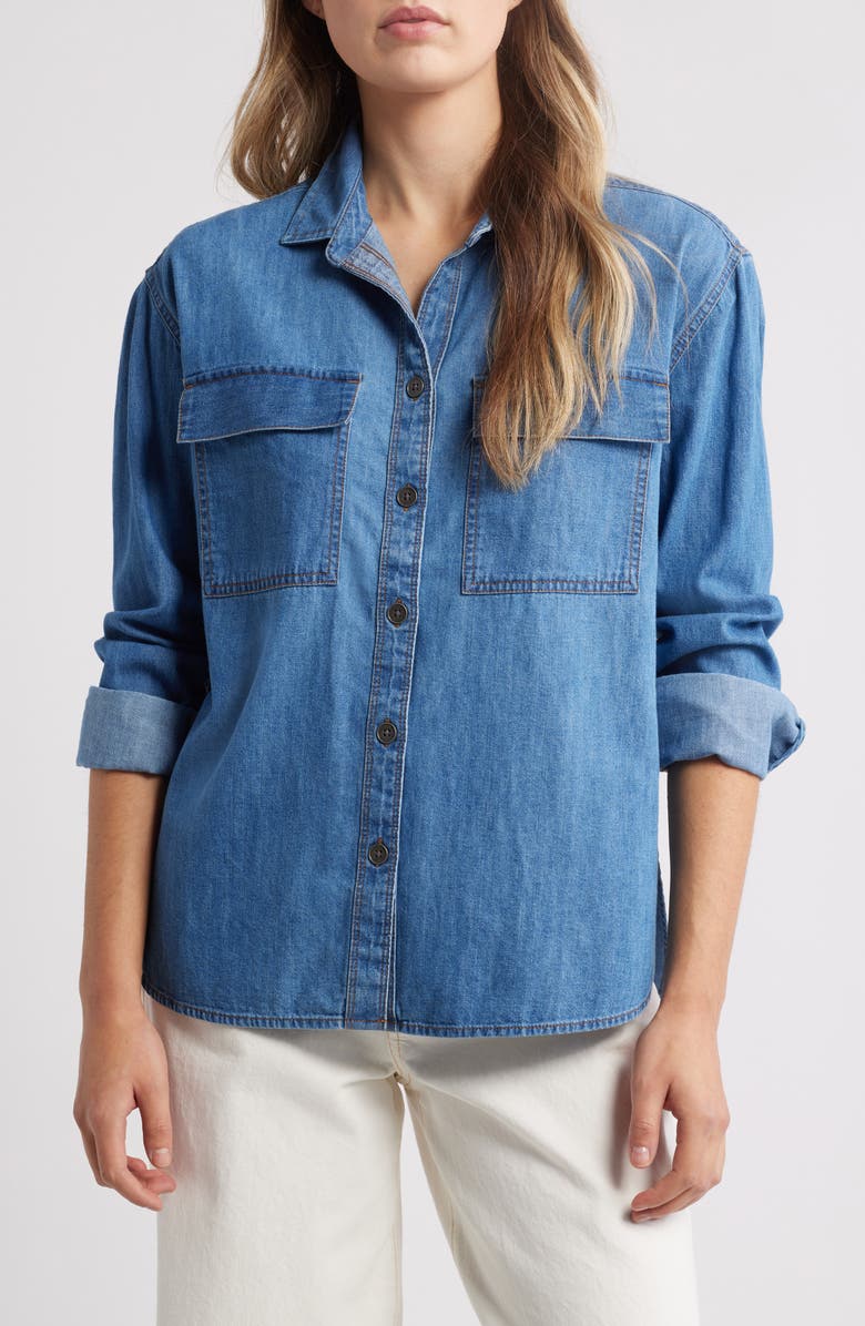 beachlunchlounge Nikita Denim Shirt, Main, color, Denim Wash