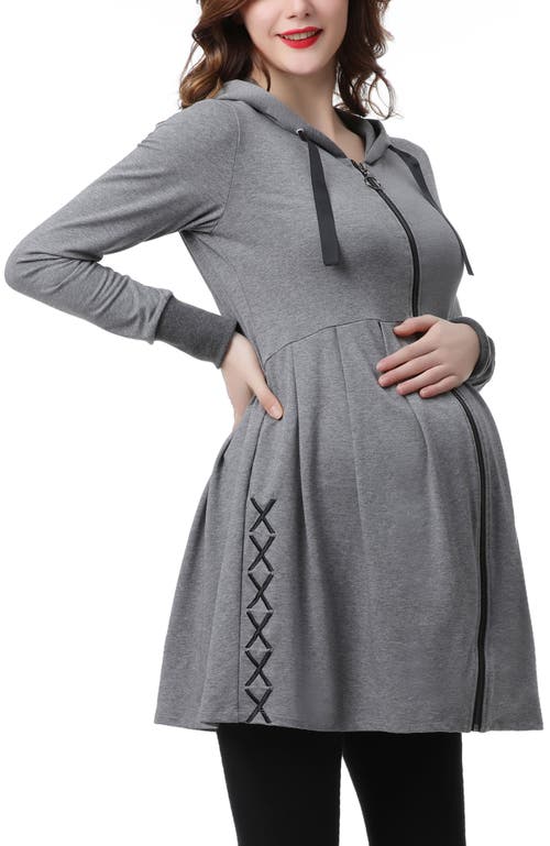 Kimi & Kai Malory Maternity/nursing Babydoll Hoodie In Gray