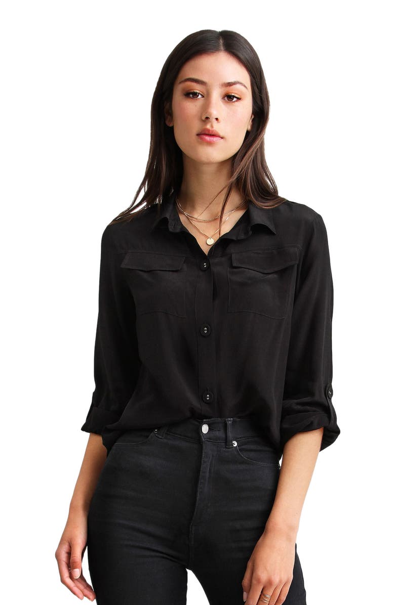 Belle & Bloom Eclipse Rolled Sleeve Blouse, Alternate, color, Black