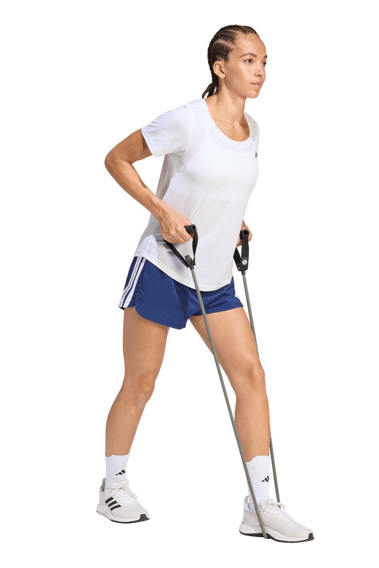 Pacer High Waist Climacool Shorts, Alternate, color, DARK BLUE/ WHITE