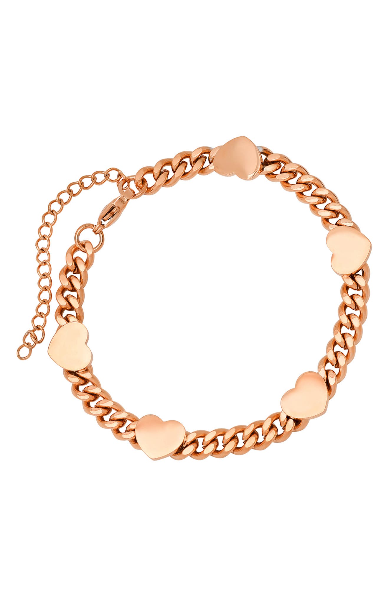 HMY JEWELRY 18K Rose Gold Plated Stainless Steel Heart Bracelet