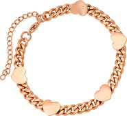 HMY JEWELRY 18K Rose Gold Plated Stainless Steel Heart Bracelet