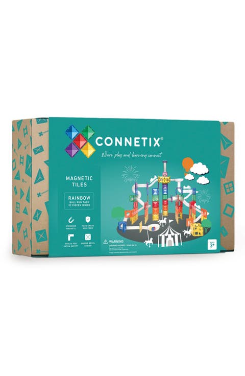 Kids' Rainbow Magnetic Tiles 92-Piece Ball Run Pack