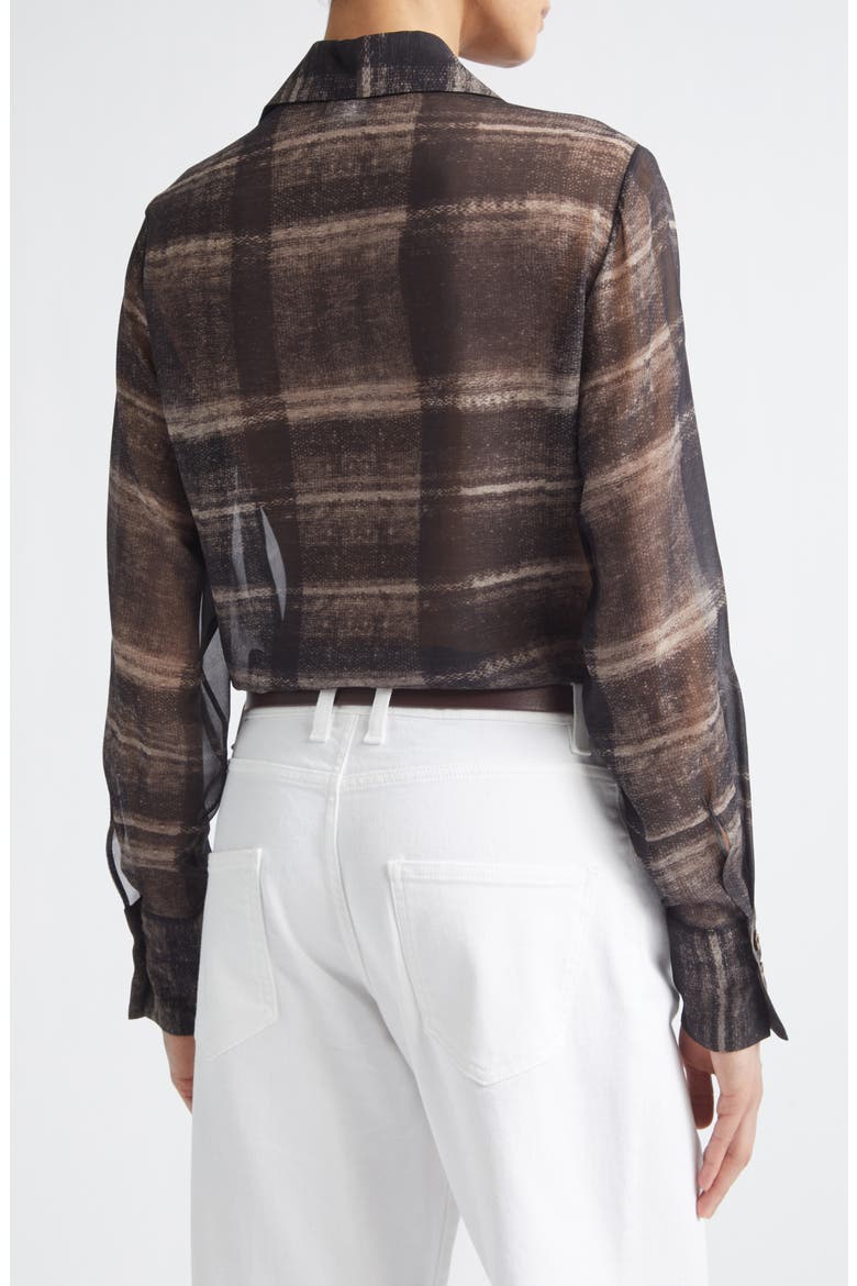Plaid Silk Button-Up Shirt, Alternate, color, 05 BROWN