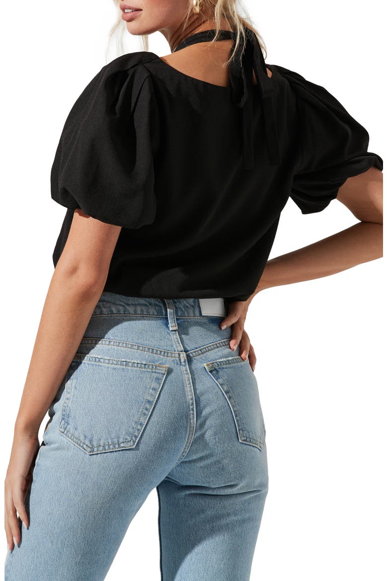 Tie Neck Cutout Crop Top, Alternate, color, BLACK