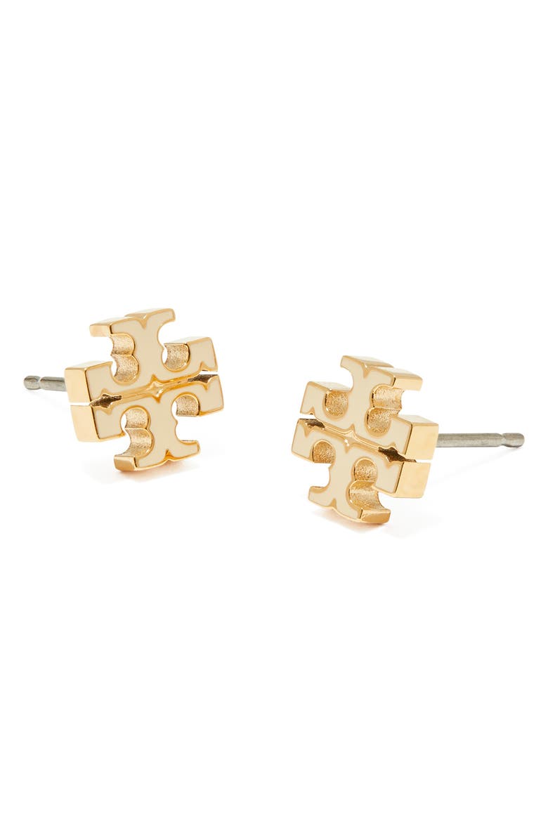 Tory Burch Small Icon Stud Earrings, Alternate, color, New Ivory