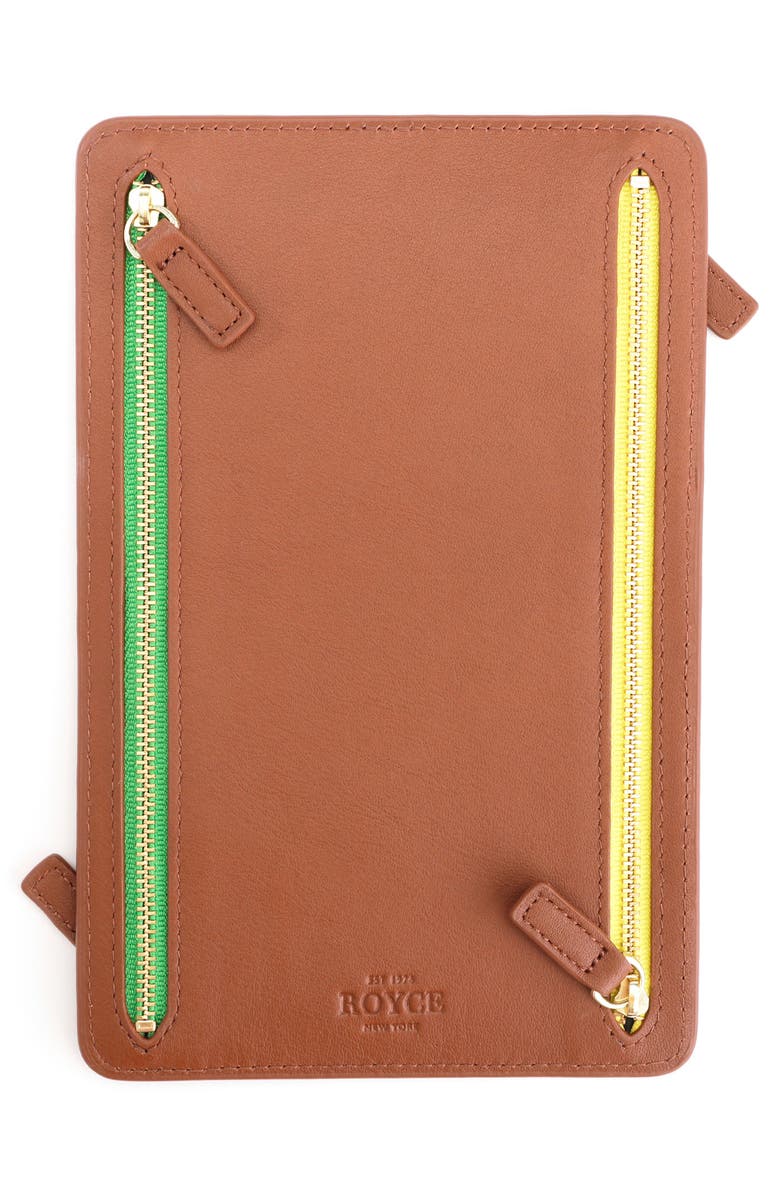 ROYCE New York RFID Four Zip Leather Travel Organizer, Alternate, color, Tan