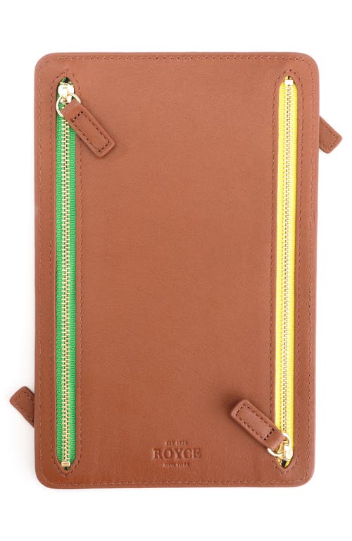 Royce New York Monogrammed Leather Rfid Blocking Foup Zip Travel Organizer In Tan