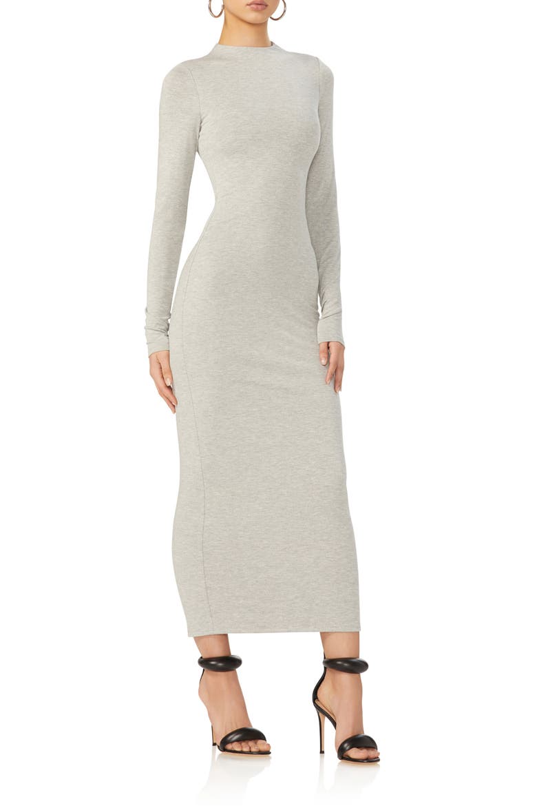 Juniper Funnel Neck Long Sleeve Jersey Maxi Dress, Alternate, color, HEATHER GREY