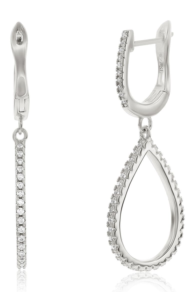 Cubic Zirconia Drop Huggie Hoop Earrings, Alternate, color, SILVER