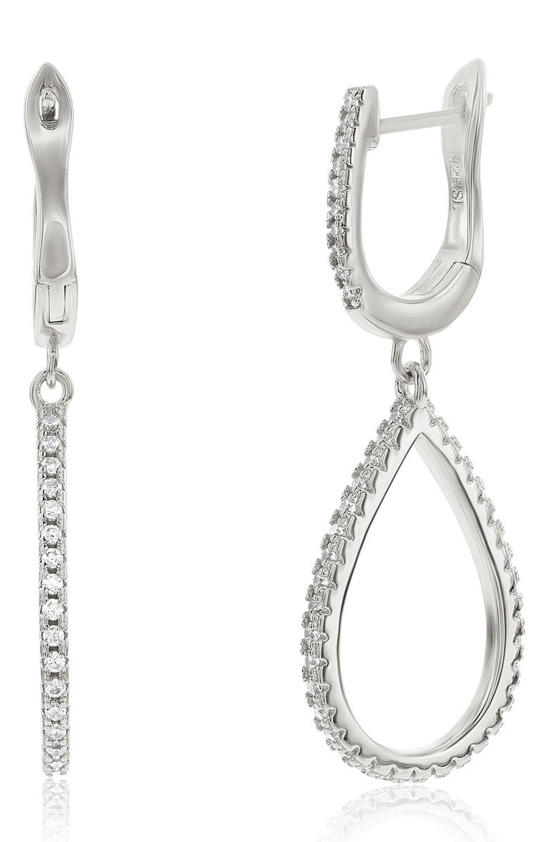 SUZY LEVIAN Cubic Zirconia Drop Huggie Hoop Earrings, Alternate, color, Silver