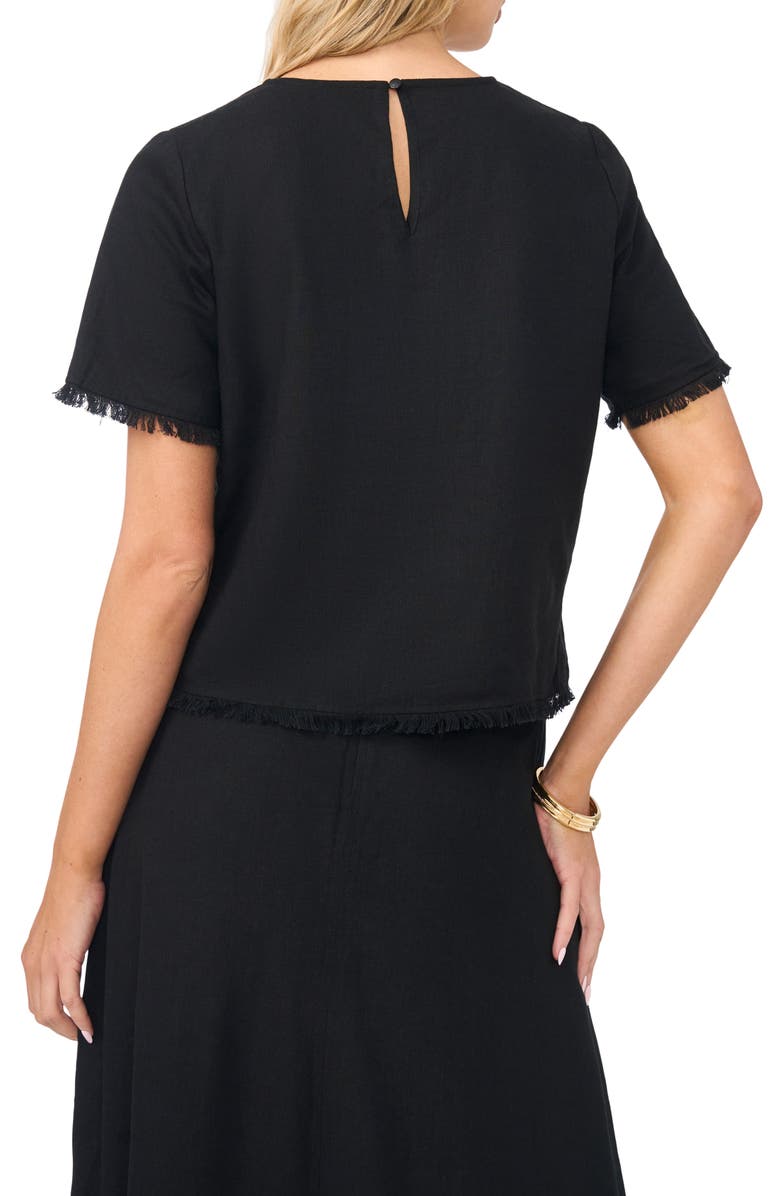 Vince Camuto Floral Embroidered Short Sleeve Top, Alternate, color, Rich Black