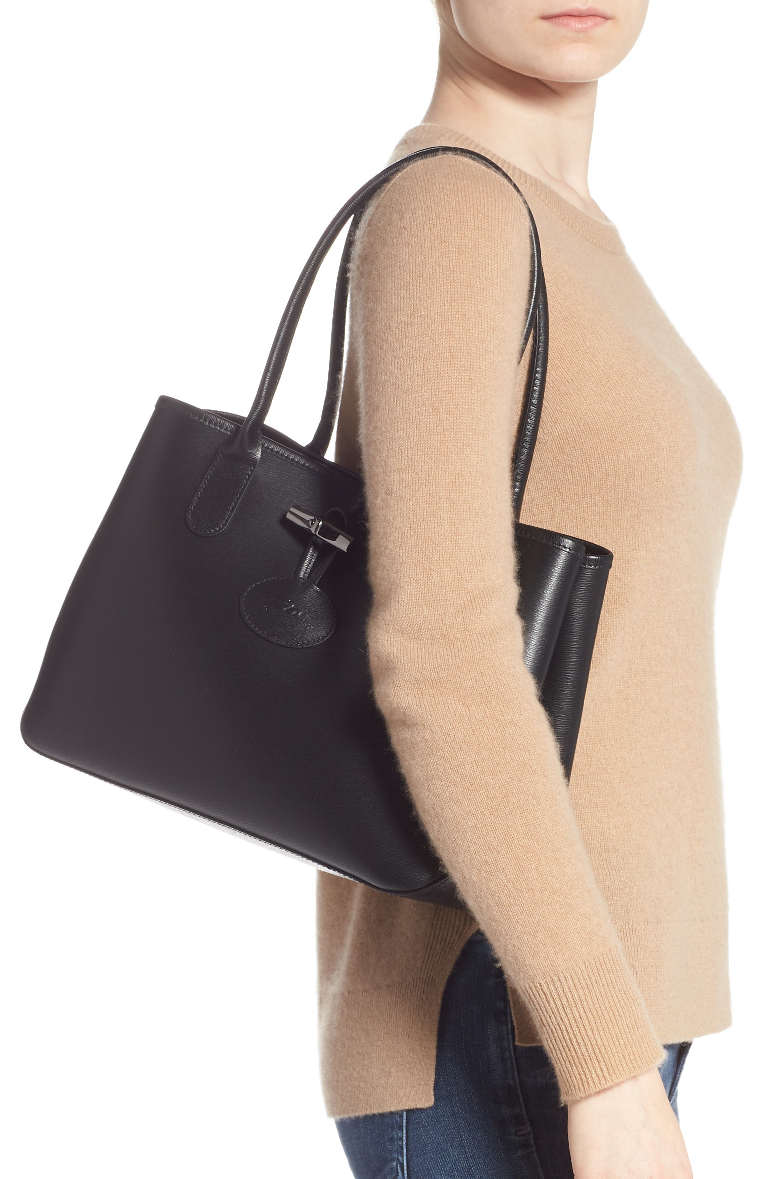 Longchamp Roseau Leather Tote, Alternate, color, 