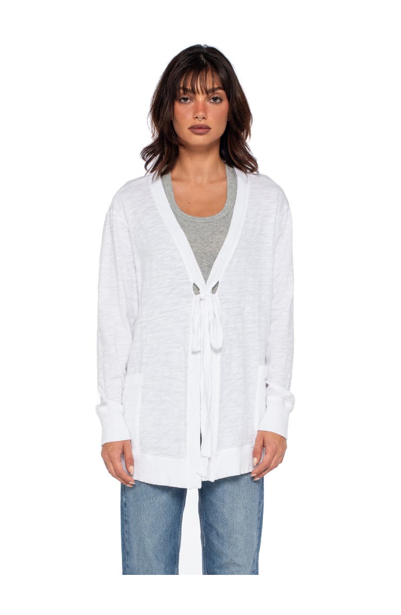 WILT Clothing Tie Front Long Sleeve Mix Rib Cardigan, Main, color, White