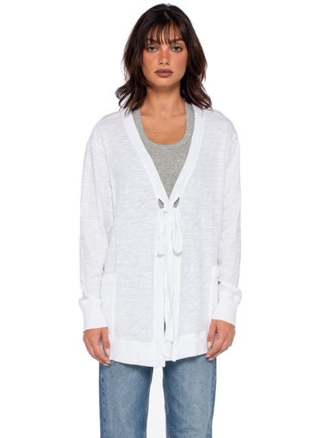 Tie Front Long Sleeve Mix Rib Cardigan