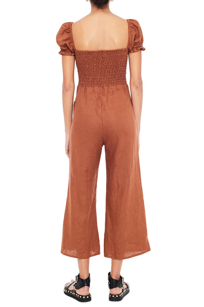 Winnie Wide Leg Linen Jumpsuit, Alternate, color, PLAIN CHESTNUT
