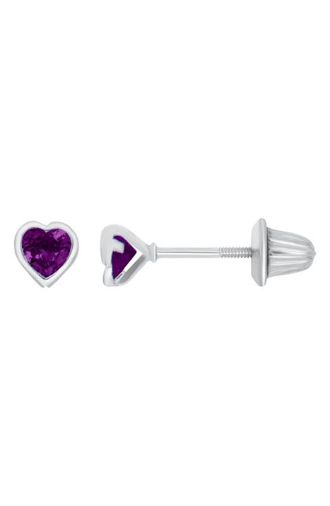 February Birthstone Heart Stud Earrings (Baby)
