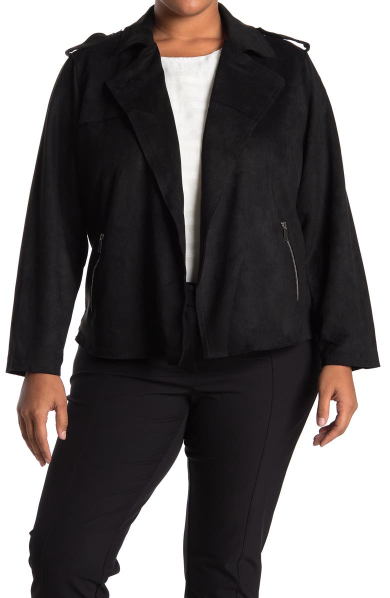 T Tahari Faux Suede Moto Jacket, Main, color, 