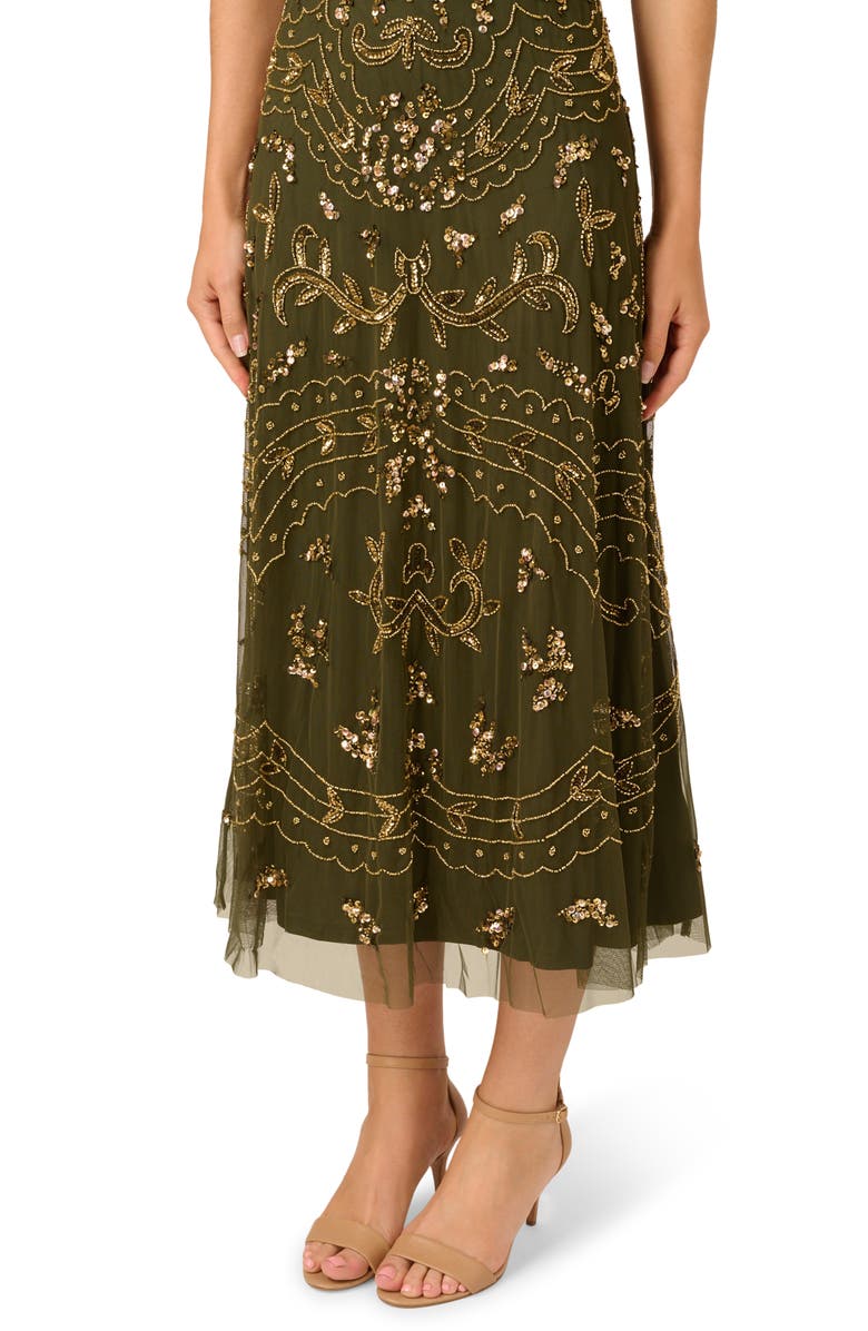 Adrianna Papell Beaded Sequin Cocktail Dress, Alternate, color, Olive