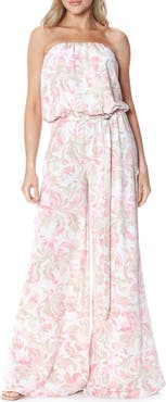 O.L. Filigree Strapless Print Wide Leg Jumpsuit